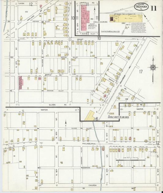 Sanborn Fire Insurance Map from Indiana, Indiana County, Pennsylvania (1916), Sheet #0011 - Historic Sanborn Fire Insurance Map Print, vintage old map wall art, antique decor, genealogy gift, Pennsylvania Pennsylvania map