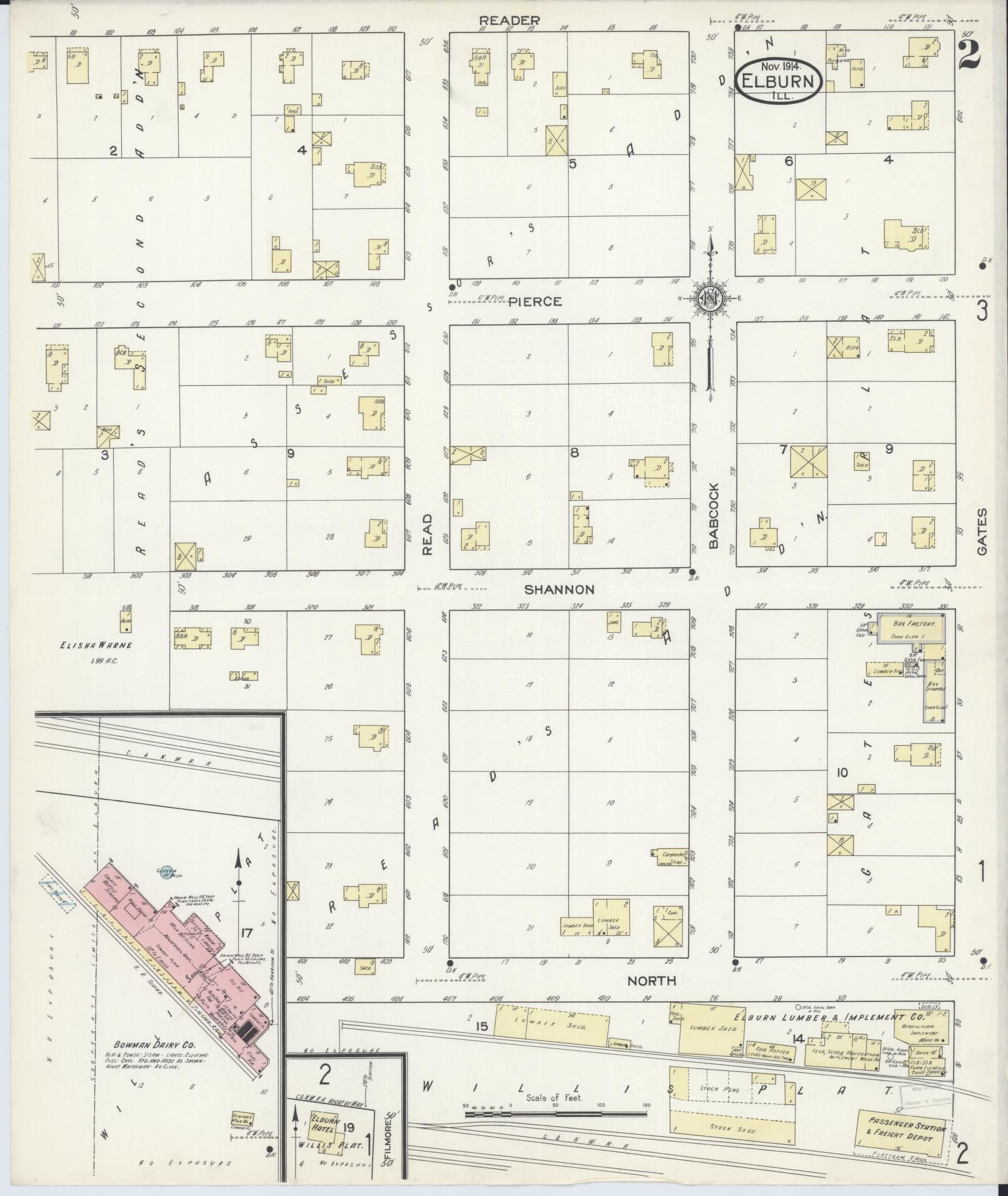 Sanborn Fire Insurance Map from Elburn, Kane County, Illinois (1914), Sheet #0002 - Historic Sanborn Fire Insurance Map Print, vintage old map wall art, antique decor, genealogy gift, Illinois Illinois map