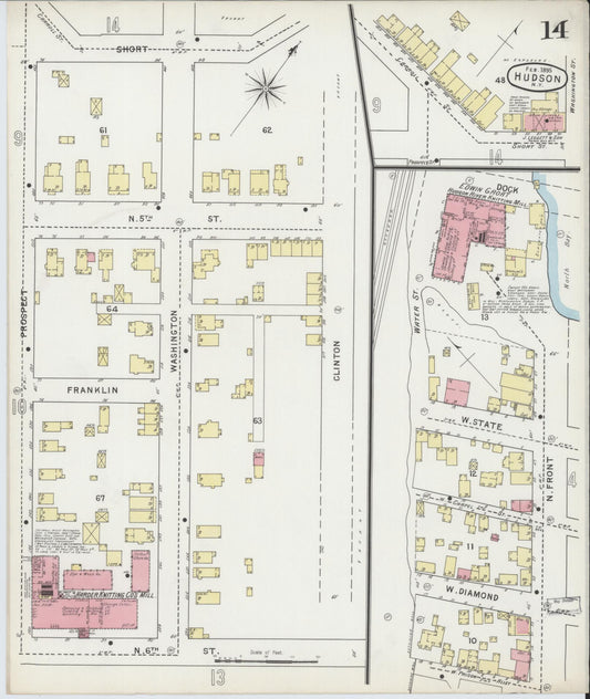 Sanborn Fire Insurance Map from Hudson, Columbia County, New York (1895), Sheet #0014 - Historic Sanborn Fire Insurance Map Print, vintage old map wall art, antique decor, genealogy gift, New York New York map