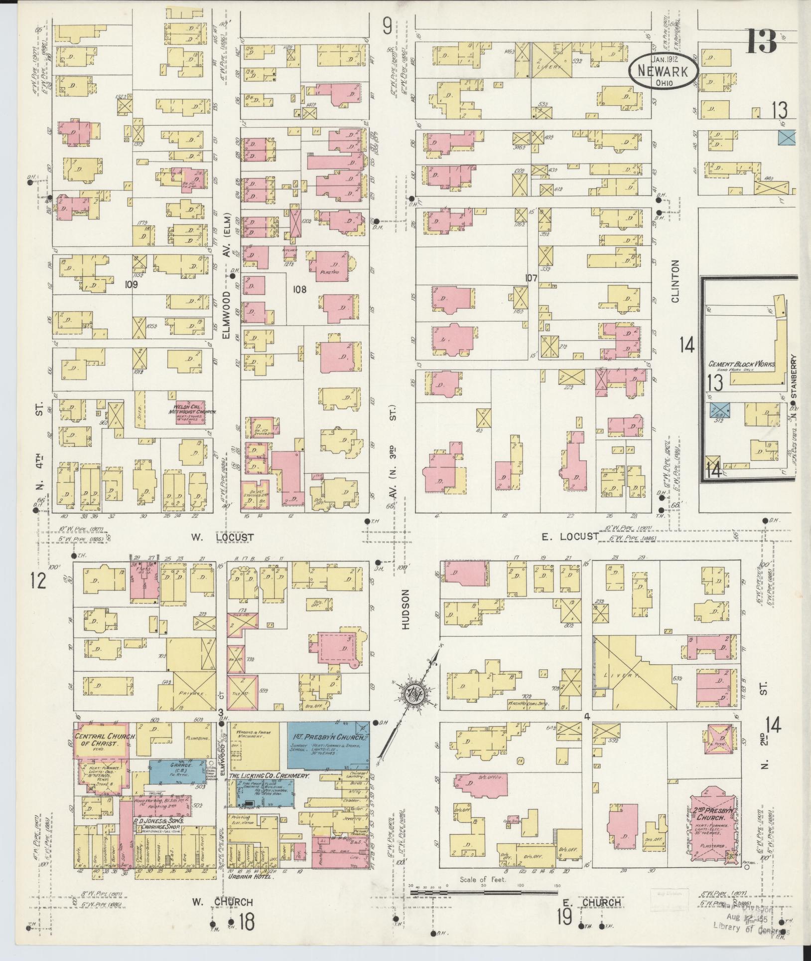 Sanborn Fire Insurance Map from Newark, Licking County, Ohio (1912), Sheet #0013 - Complete Map Set gallery image, historic Sanborn map, vintage wall art, Ohio Ohio