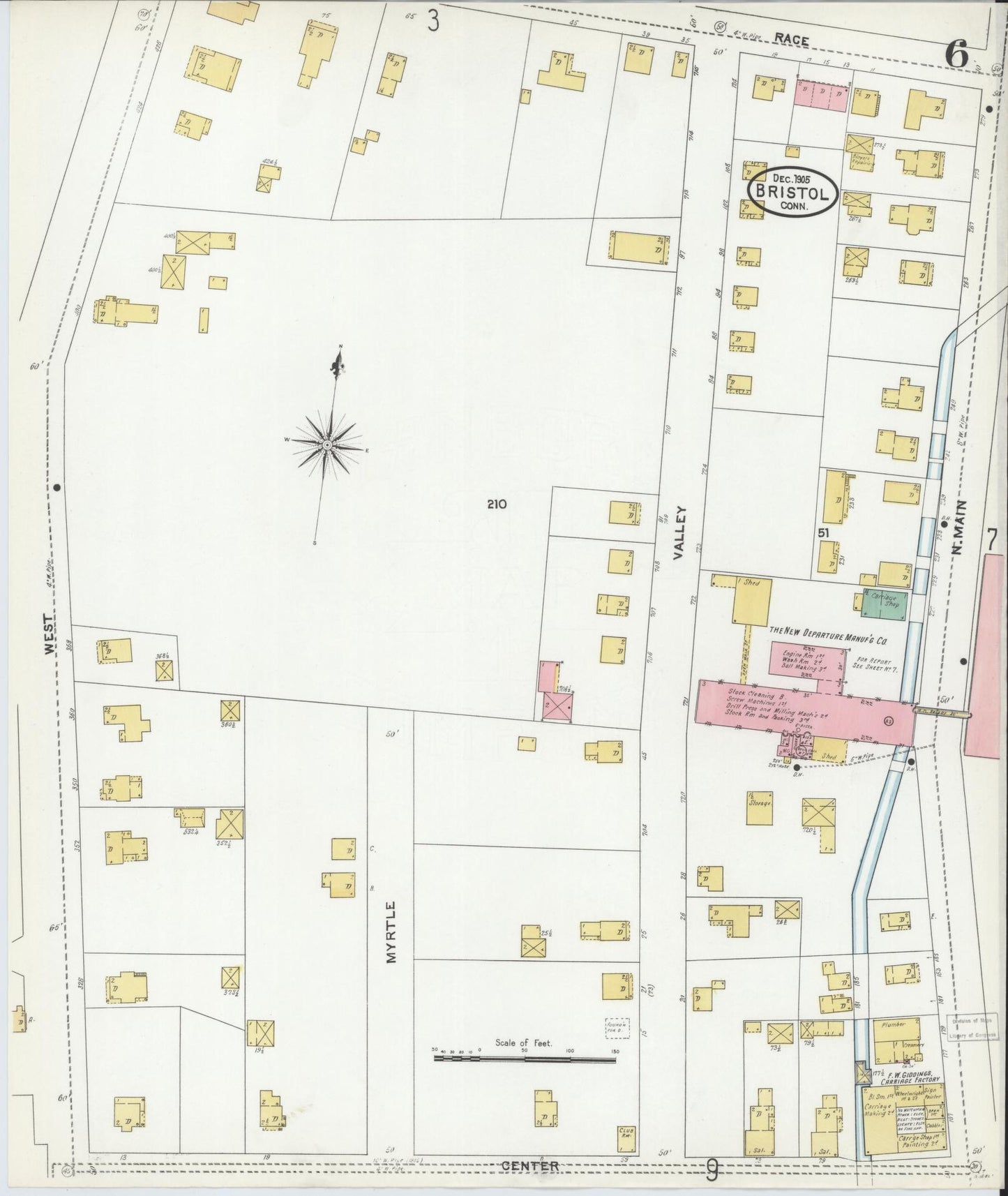 Sanborn Fire Insurance Map from Bristol, Hartford County, Connecticut (1905), Sheet #0006 - Complete Map Set gallery image, historic Sanborn map, vintage wall art, Connecticut Connecticut