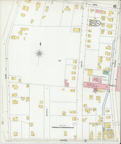 Sanborn Fire Insurance Map from Bristol, Hartford County, Connecticut (1905), Sheet #0006 - Complete Map Set gallery image, historic Sanborn map, vintage wall art, Connecticut Connecticut