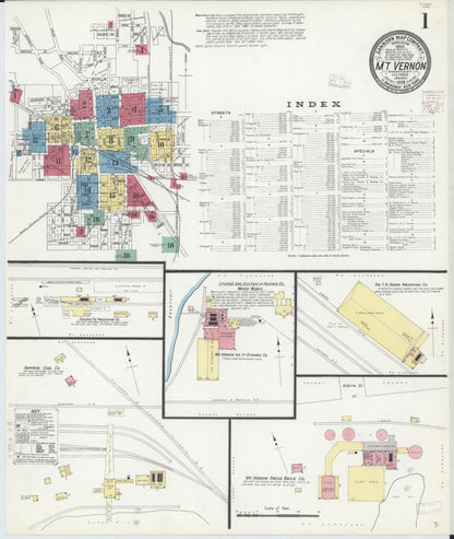 Sanborn Fire Insurance Map from Mount Vernon, Jefferson County, Illinois (1908), Sheet #0001 - Complete Map Set gallery image, historic Sanborn map, vintage wall art, Illinois Illinois