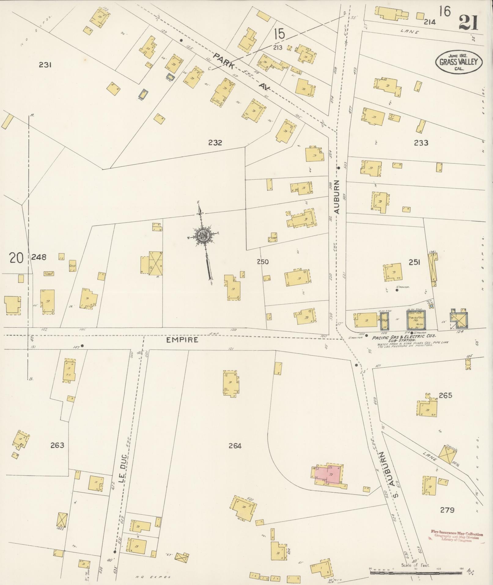 Sanborn Fire Insurance Map from Grass Valley, Nevada County, California (1912), Sheet #0021 - Historic Sanborn Fire Insurance Map Print, vintage old map wall art, antique decor, genealogy gift, Grass Valley Nevada map