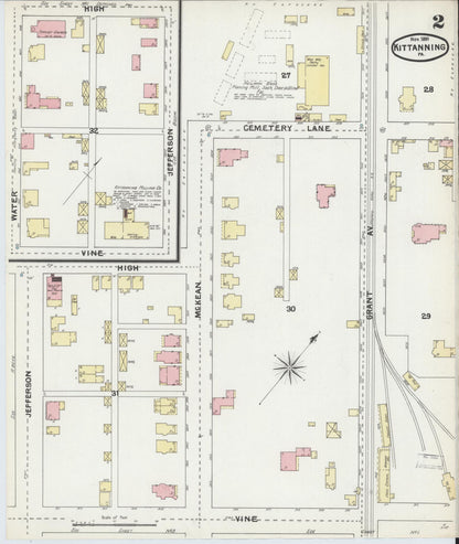 Sanborn Fire Insurance Map from Kittanning, Armstrong County, Pennsylvania (1891), Sheet #0002 - Complete Map Set gallery image, historic Sanborn map, vintage wall art, Pennsylvania Pennsylvania