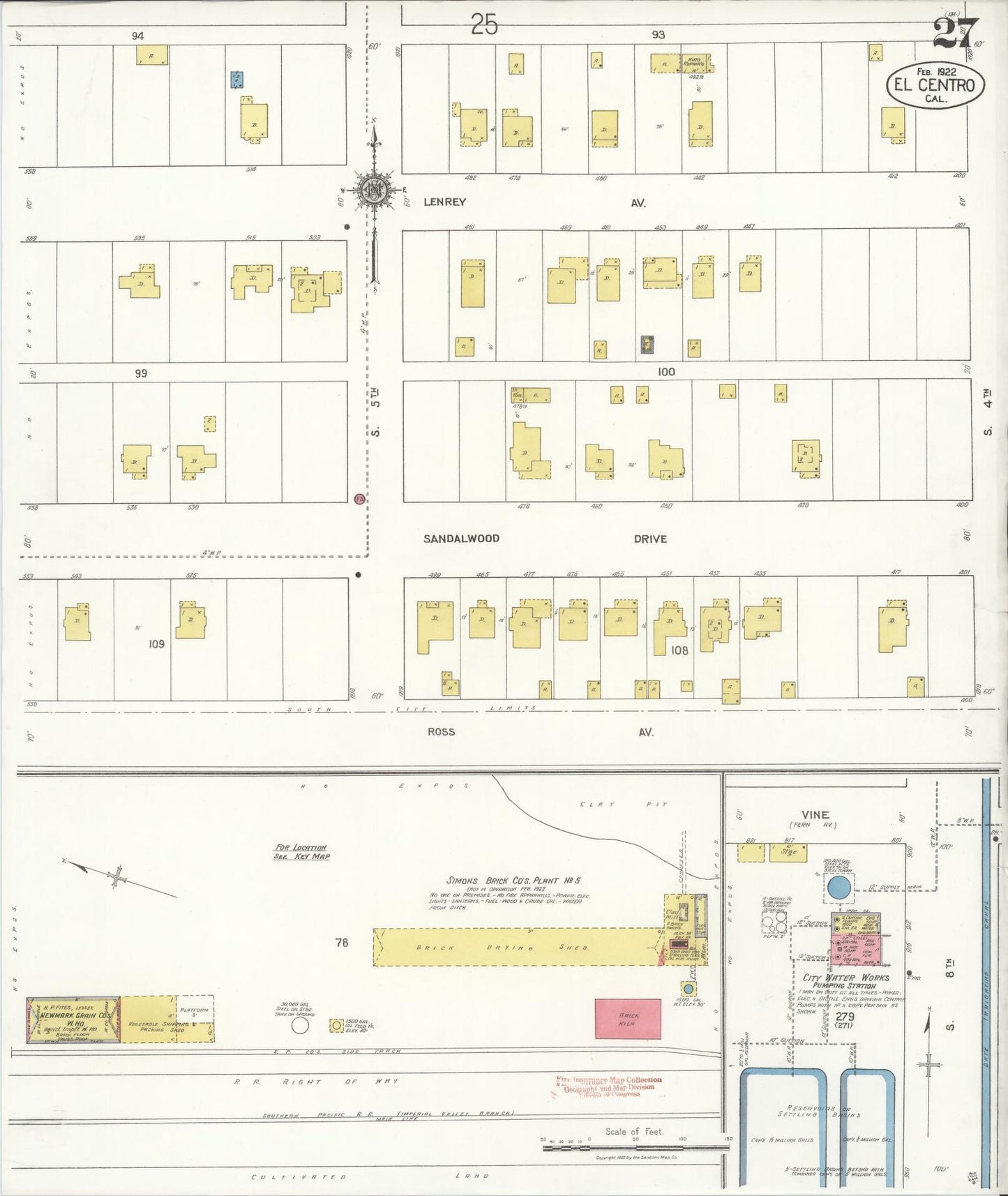 Sanborn Fire Insurance Map from El Centro, Imperial County, California (1922), Sheet #0027 - Complete Map Set gallery image, historic Sanborn map, vintage wall art, California California