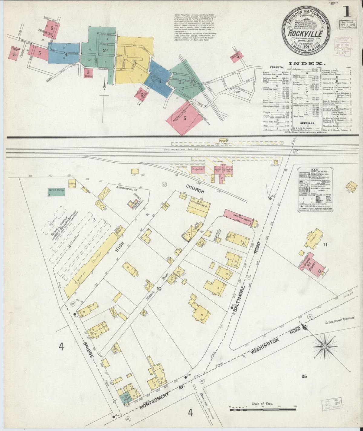 Sanborn Fire Insurance Map from Rockville, Montgomery County, Maryland (1903), Sheet #0001 - Historic Sanborn Fire Insurance Map Print, vintage old map wall art, antique decor, genealogy gift, Maryland Maryland map