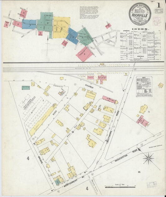 Sanborn Fire Insurance Map from Rockville, Montgomery County, Maryland (1903), Sheet #0001 - Historic Sanborn Fire Insurance Map Print, vintage old map wall art, antique decor, genealogy gift, Maryland Maryland map