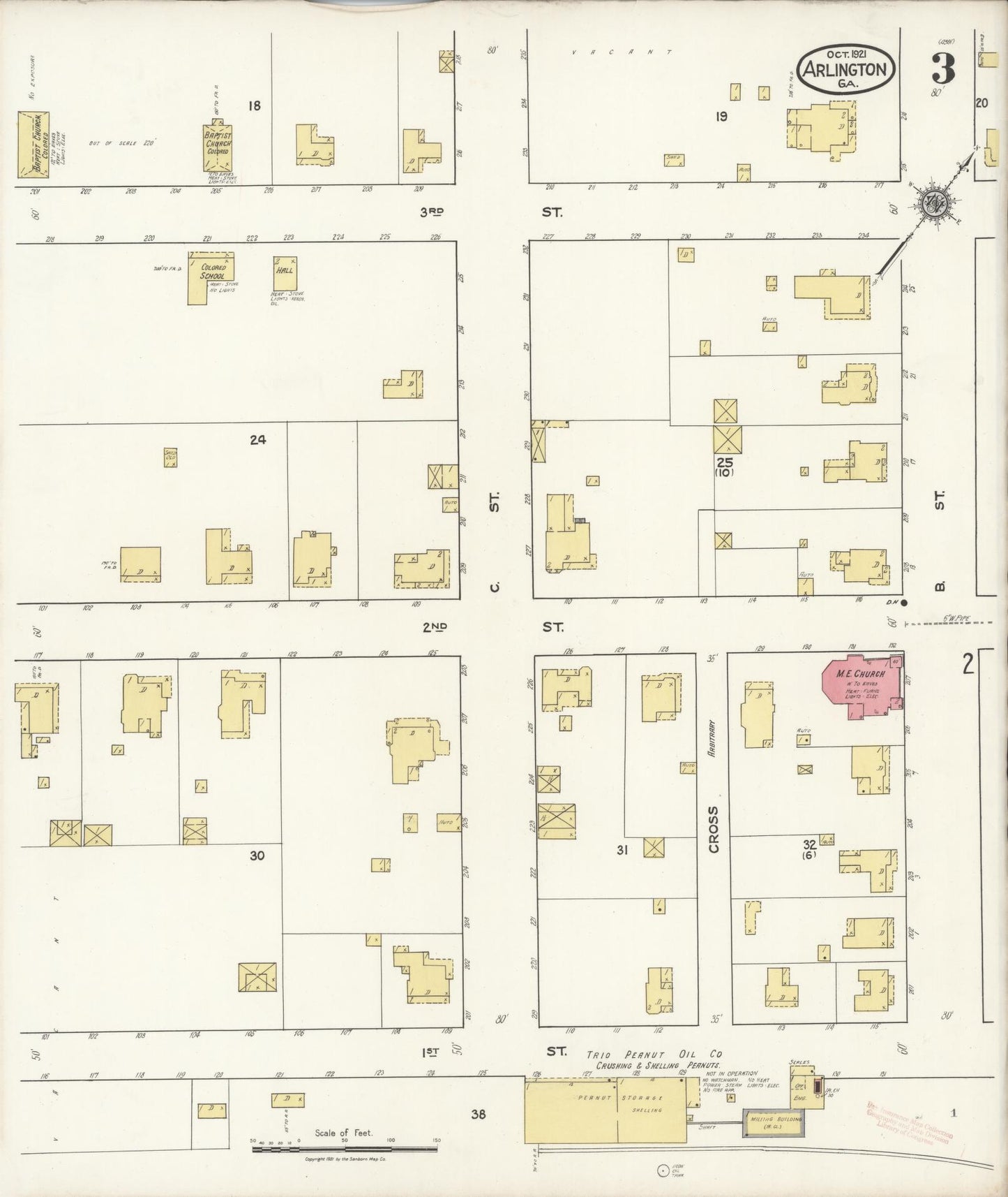 Sanborn Fire Insurance Map from Arlington, Calhoun County And Early County, Georgia (1921), Sheet #0003 - Complete Map Set gallery image, historic Sanborn map, vintage wall art, Georgia Georgia