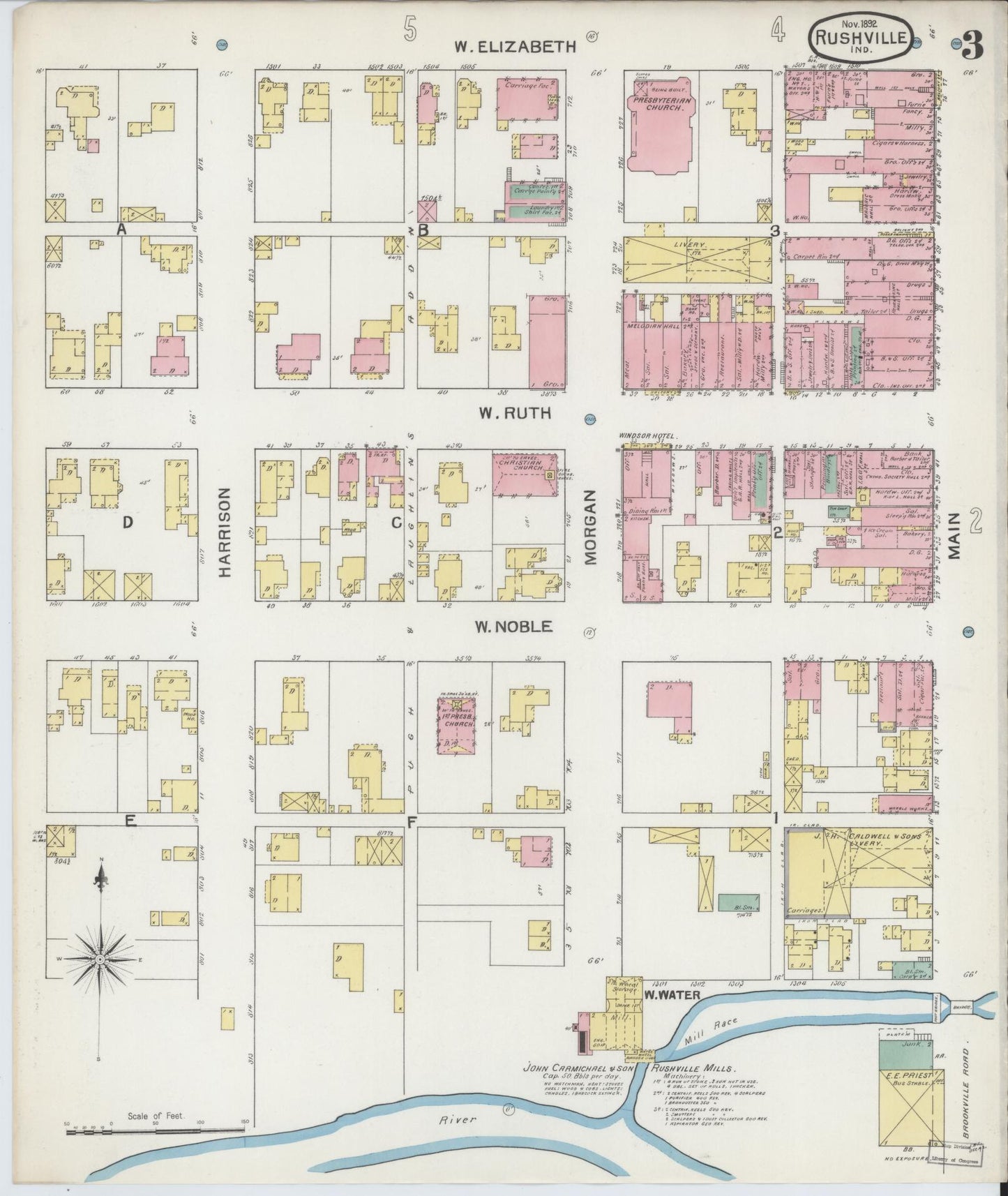 Sanborn Fire Insurance Map from Rushville, Rush County, Indiana (1892), Sheet #0003 - Historic Sanborn Fire Insurance Map Print, vintage old map wall art, antique decor, genealogy gift, Indiana Indiana map