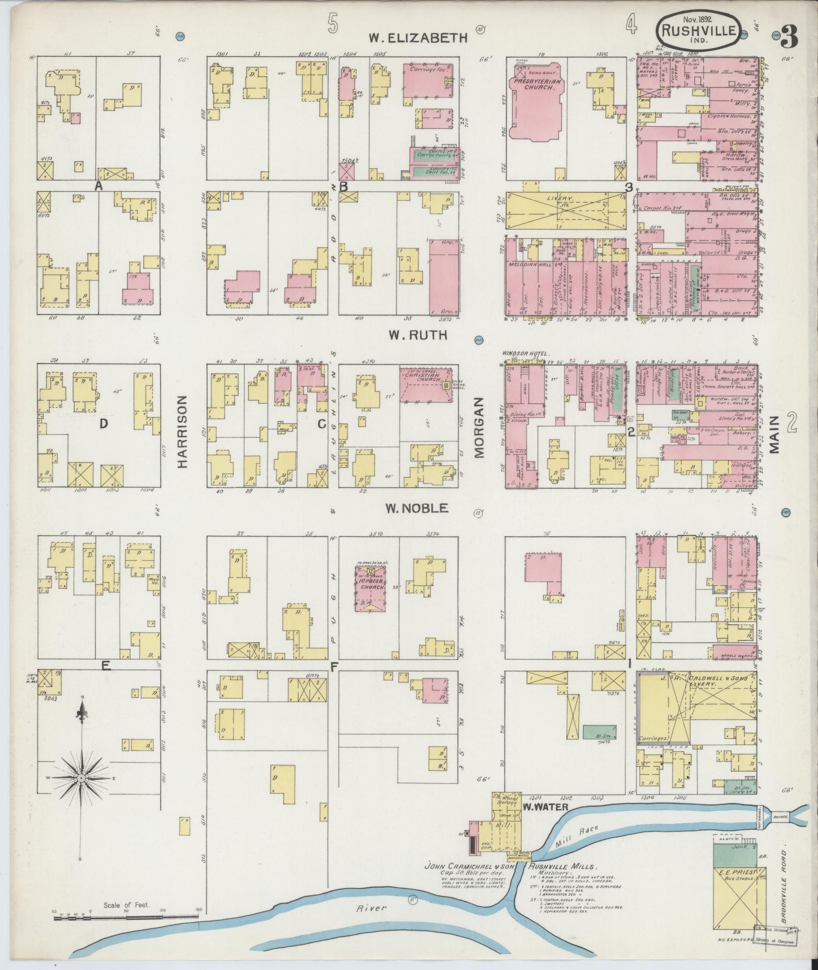 Sanborn Fire Insurance Map from Rushville, Rush County, Indiana (1892), Sheet #0003 - Historic Sanborn Fire Insurance Map Print, vintage old map wall art, antique decor, genealogy gift, Indiana Indiana map