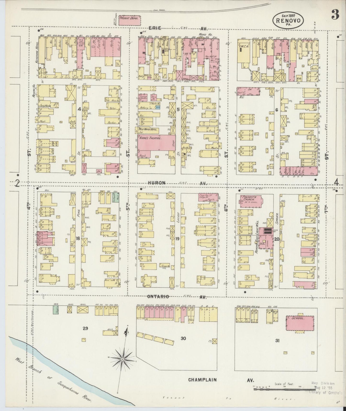 Sanborn Fire Insurance Map from Renovo, Clinton County, Pennsylvania (1897), Sheet #0003 - Complete Map Set gallery image, historic Sanborn map, vintage wall art, Pennsylvania Pennsylvania