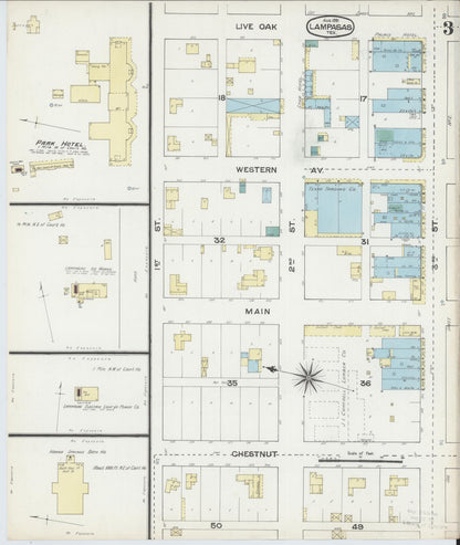 Sanborn Fire Insurance Map from Lampasas, Lampasas County, Texas (1891), Sheet #0003 - Complete Map Set gallery image, historic Sanborn map, vintage wall art, Texas Texas