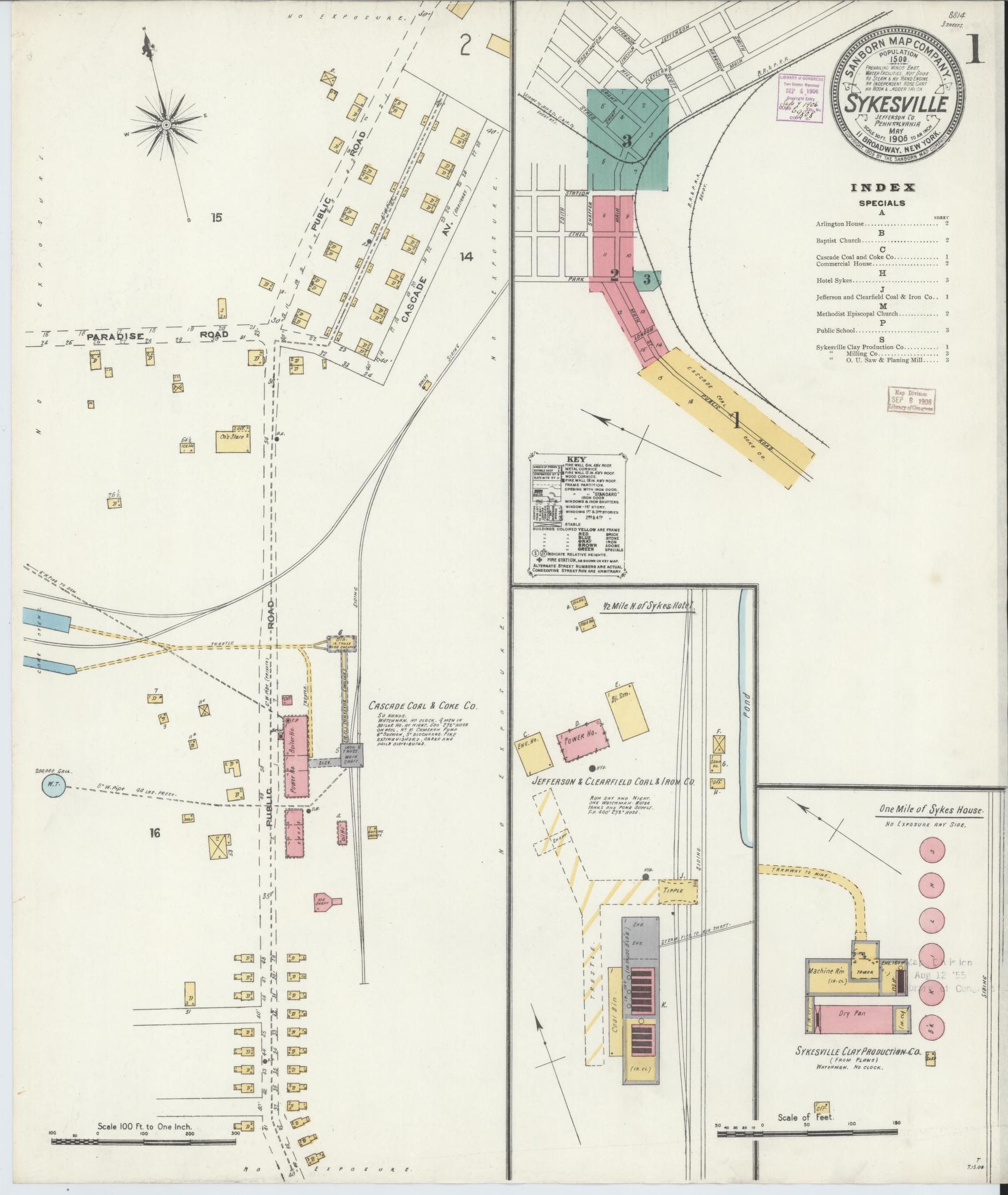 Sanborn Fire Insurance Map from Sykesville, Jefferson County, Pennsylvania (1906), Sheet #0001 - Complete Map Set gallery image, historic Sanborn map, vintage wall art, Pennsylvania Pennsylvania