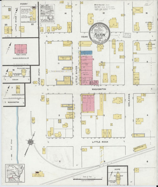 Sanborn Fire Insurance Map from Fulton, Hempstead County, Arkansas (1919), Sheet #0001 - Historic Sanborn Fire Insurance Map Print, vintage old map wall art, antique decor, genealogy gift, Arkansas Arkansas map