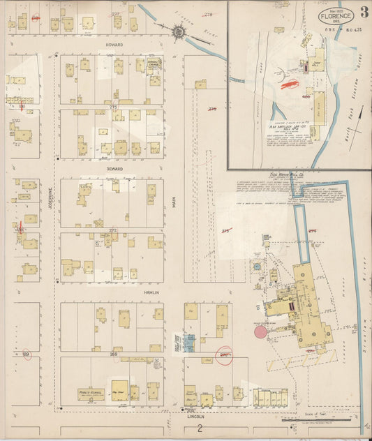 Sanborn Fire Insurance Map from Florence, Lane County, Oregon (1930), Sheet #0003 - Historic Sanborn Fire Insurance Map Print, vintage old map wall art, antique decor, genealogy gift, Oregon Oregon map