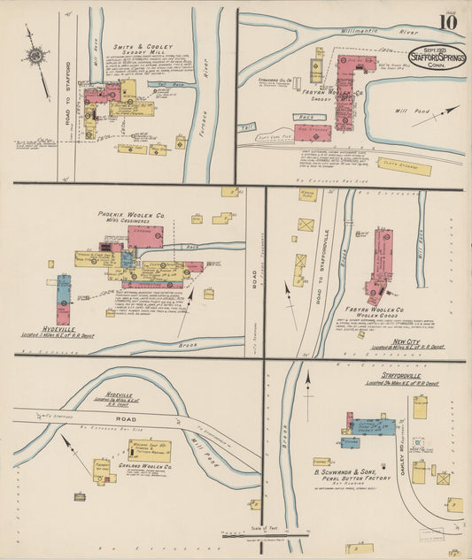 Sanborn Fire Insurance Map from Stafford Springs, Tolland County, Connecticut (1921), Sheet #0010 - Historic Sanborn Fire Insurance Map Print, vintage old map wall art, antique decor, genealogy gift, Connecticut Connecticut map