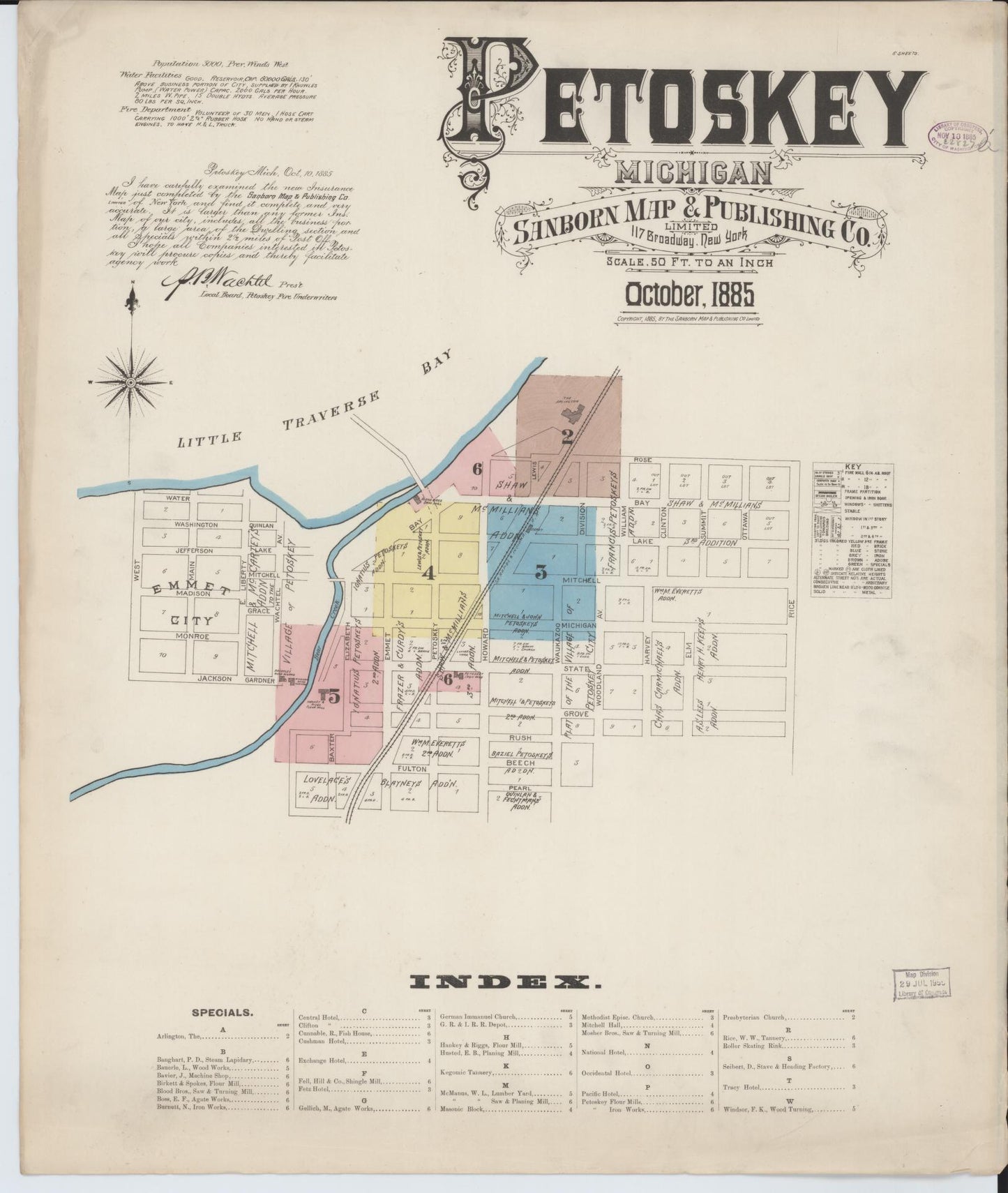 Sanborn Fire Insurance Map from Petoskey, Emmet County, Michigan (1885), Sheet #0001 - Complete Map Set gallery image, historic Sanborn map, vintage wall art, Michigan Michigan