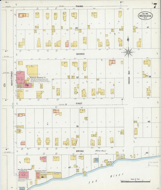 Sanborn Fire Insurance Map from Menasha, Winnebago County, Wisconsin (1906), Sheet #0007 - Historic Sanborn Fire Insurance Map Print, vintage old map wall art, antique decor, genealogy gift, Wisconsin Wisconsin map