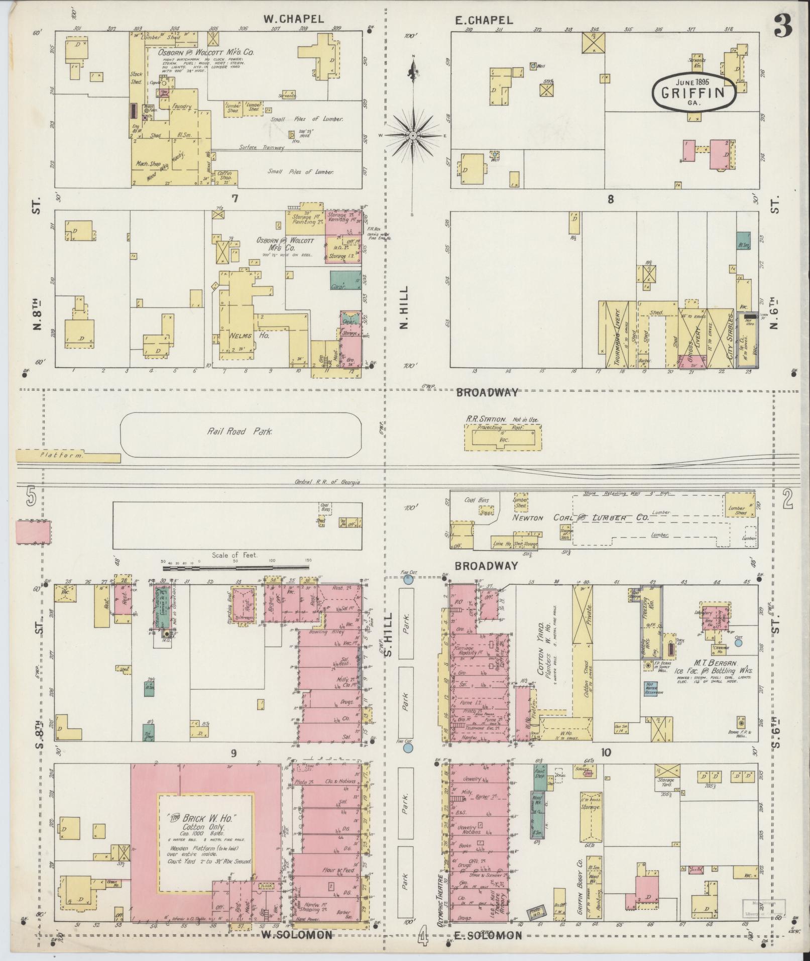 Sanborn Fire Insurance Map from Griffin, Spalding County, Georgia (1895), Sheet #0003 - Complete Map Set gallery image, historic Sanborn map, vintage wall art, Georgia Georgia