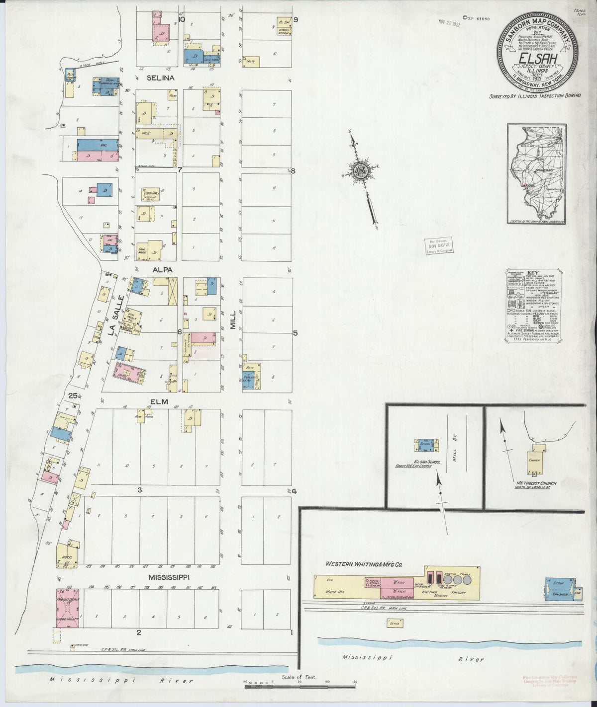 Sanborn Fire Insurance Map from Elsah, Jersey County, Illinois (1921), Sheet #0001 - Historic Sanborn Fire Insurance Map Print, vintage old map wall art, antique decor, genealogy gift, Illinois Illinois map