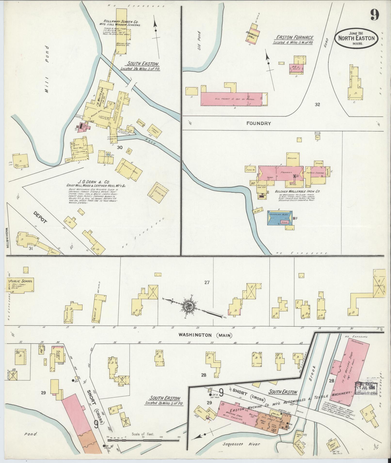 Sanborn Fire Insurance Map from North Easton, Bristol County, Massachusetts (1911), Sheet #0009 - Complete Map Set gallery image, historic Sanborn map, vintage wall art, Massachusetts Massachusetts