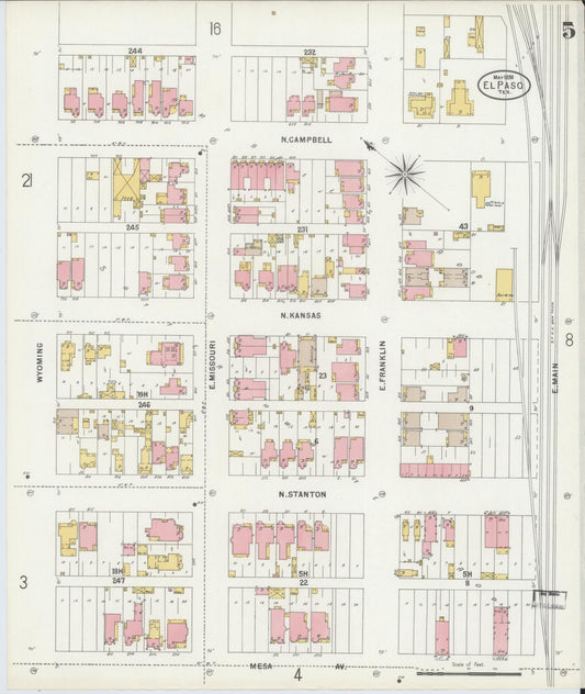 Sanborn Fire Insurance Map from El Paso, El Paso County, Texas (1898), Sheet #0005 - Historic Sanborn Fire Insurance Map Print, vintage old map wall art, antique decor, genealogy gift, Texas Texas map