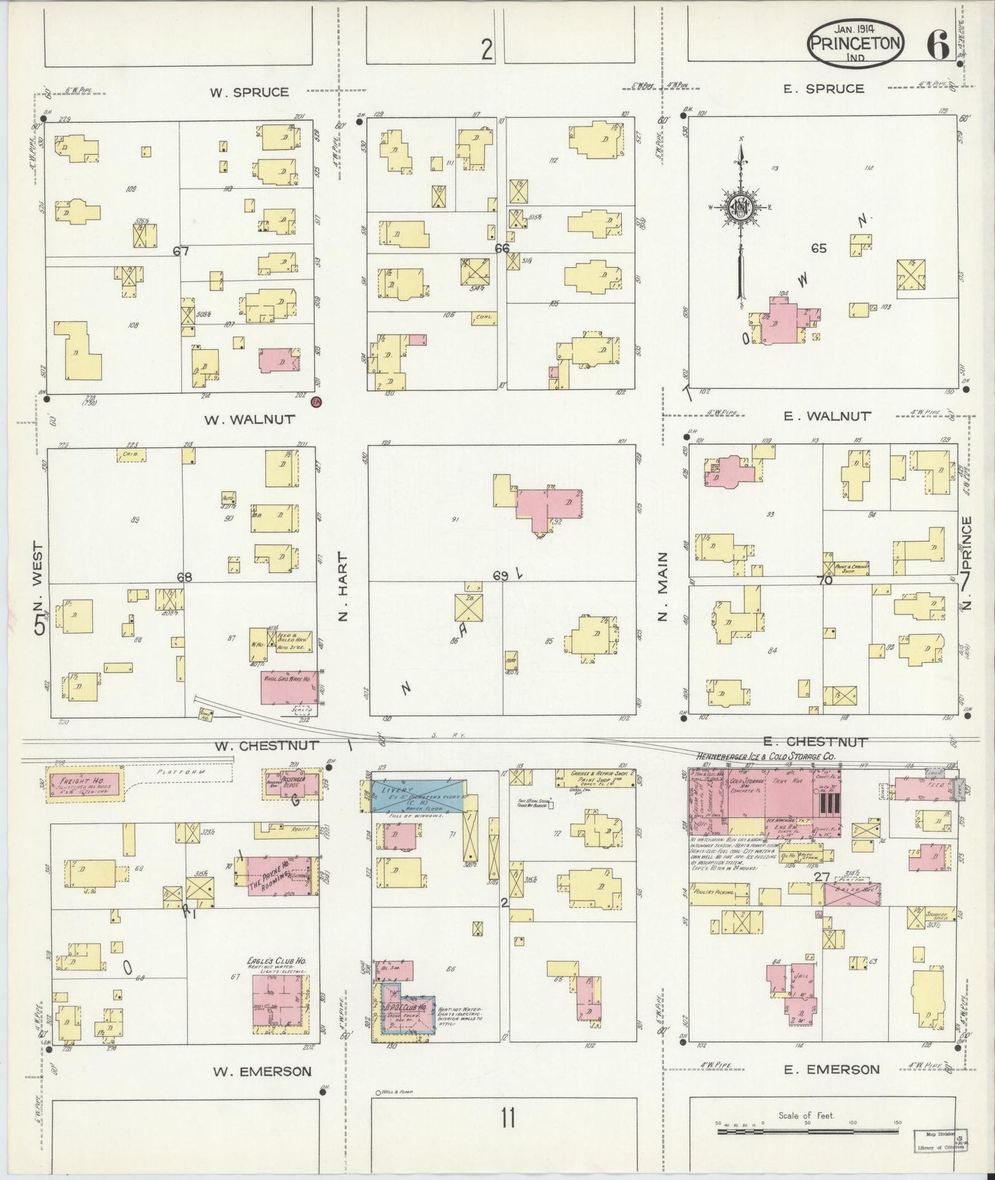 Sanborn Fire Insurance Map from Princeton, Gibson County, Indiana (1914), Sheet #0006 - Complete Map Set gallery image, historic Sanborn map, vintage wall art, Indiana Indiana