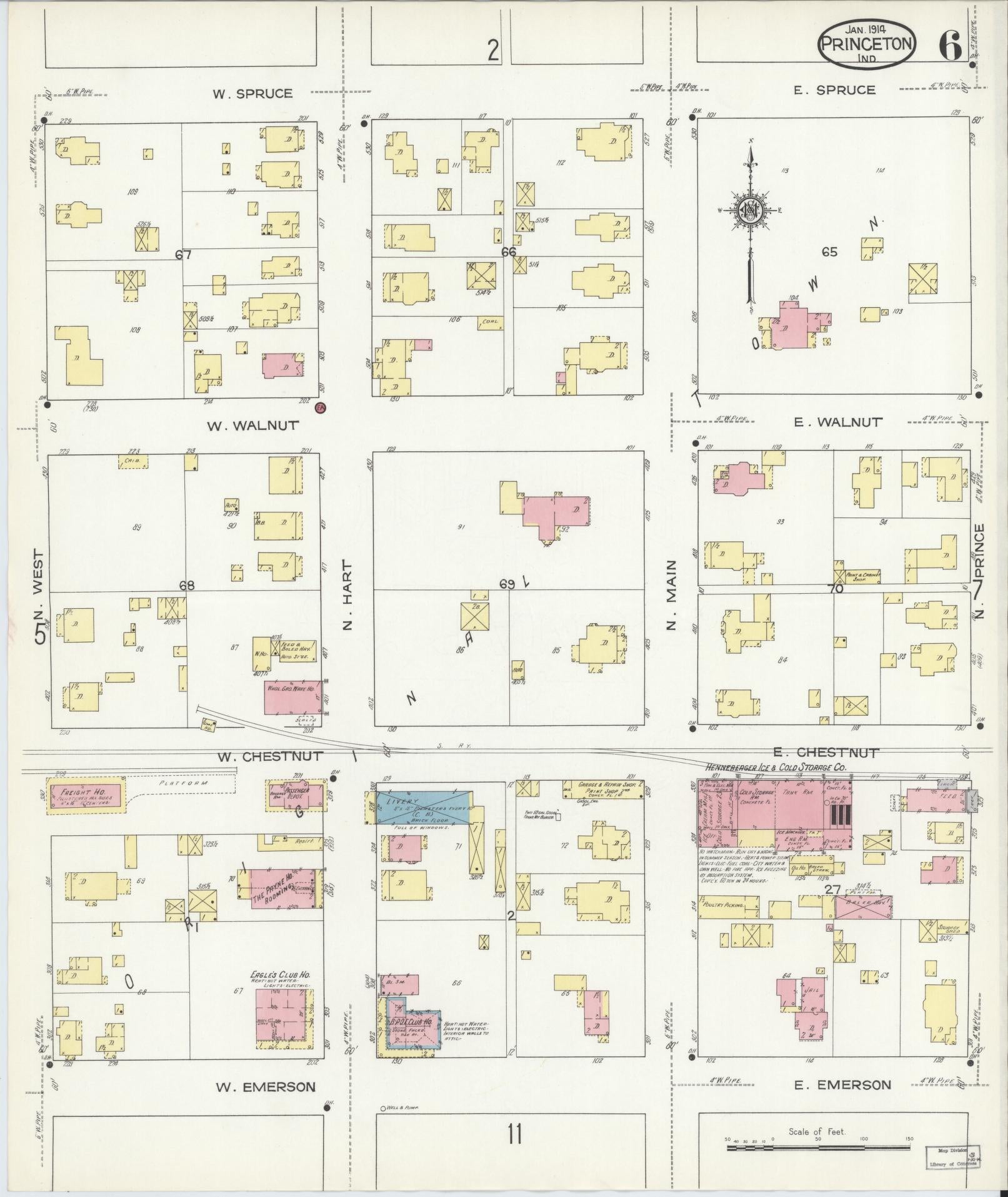 Sanborn Fire Insurance Map from Princeton, Gibson County, Indiana (1914), Sheet #0006 - Complete Map Set gallery image, historic Sanborn map, vintage wall art, Indiana Indiana