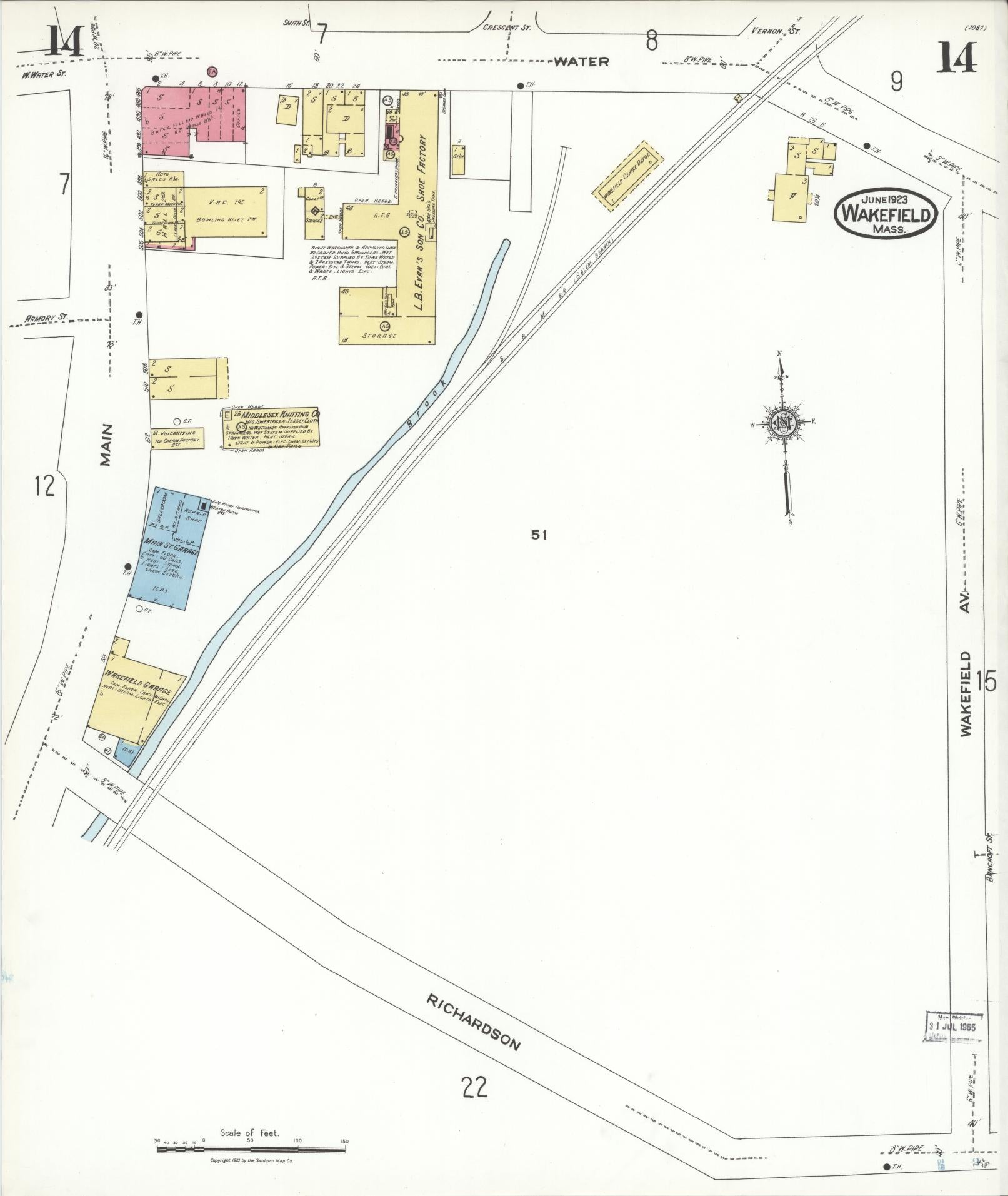 Sanborn Fire Insurance Map from Wakefield, Middlesex County, Massachusetts (1923), Sheet #0014 - Complete Map Set gallery image, historic Sanborn map, vintage wall art, Massachusetts Massachusetts