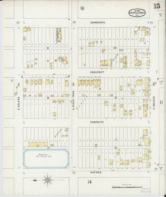 Sanborn Fire Insurance Map from Cripple Creek, Teller County, Colorado (1896), Sheet #0015 - Historic Sanborn Fire Insurance Map Print, vintage old map wall art, antique decor, genealogy gift, Colorado Colorado map