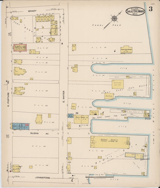 Sanborn Fire Insurance Map from Sault Sainte Marie, Chippewa County, Michigan (1922), Sheet #0003 - Historic Sanborn Fire Insurance Map Print, vintage old map wall art, antique decor, genealogy gift, Michigan Michigan map
