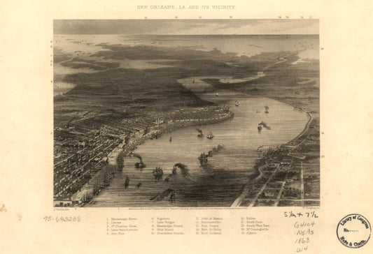 New Orleans, La. and its vicinity. (1863) – Historic Bird’s-Eye View Panorama Print