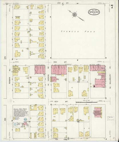 Sanborn Fire Insurance Map from Spencer, Rowan County, North Carolina (1913), Sheet #0007 - Historic Sanborn Fire Insurance Map Print, vintage old map wall art, antique decor, genealogy gift, North Carolina North Carolina map