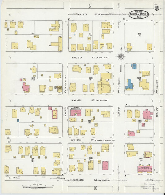 Sanborn Fire Insurance Map from Mineral Wells, Palo Pinto County, Texas (1921), Sheet #0008 - Historic Sanborn Fire Insurance Map Print, vintage old map wall art, antique decor, genealogy gift, Texas Texas map