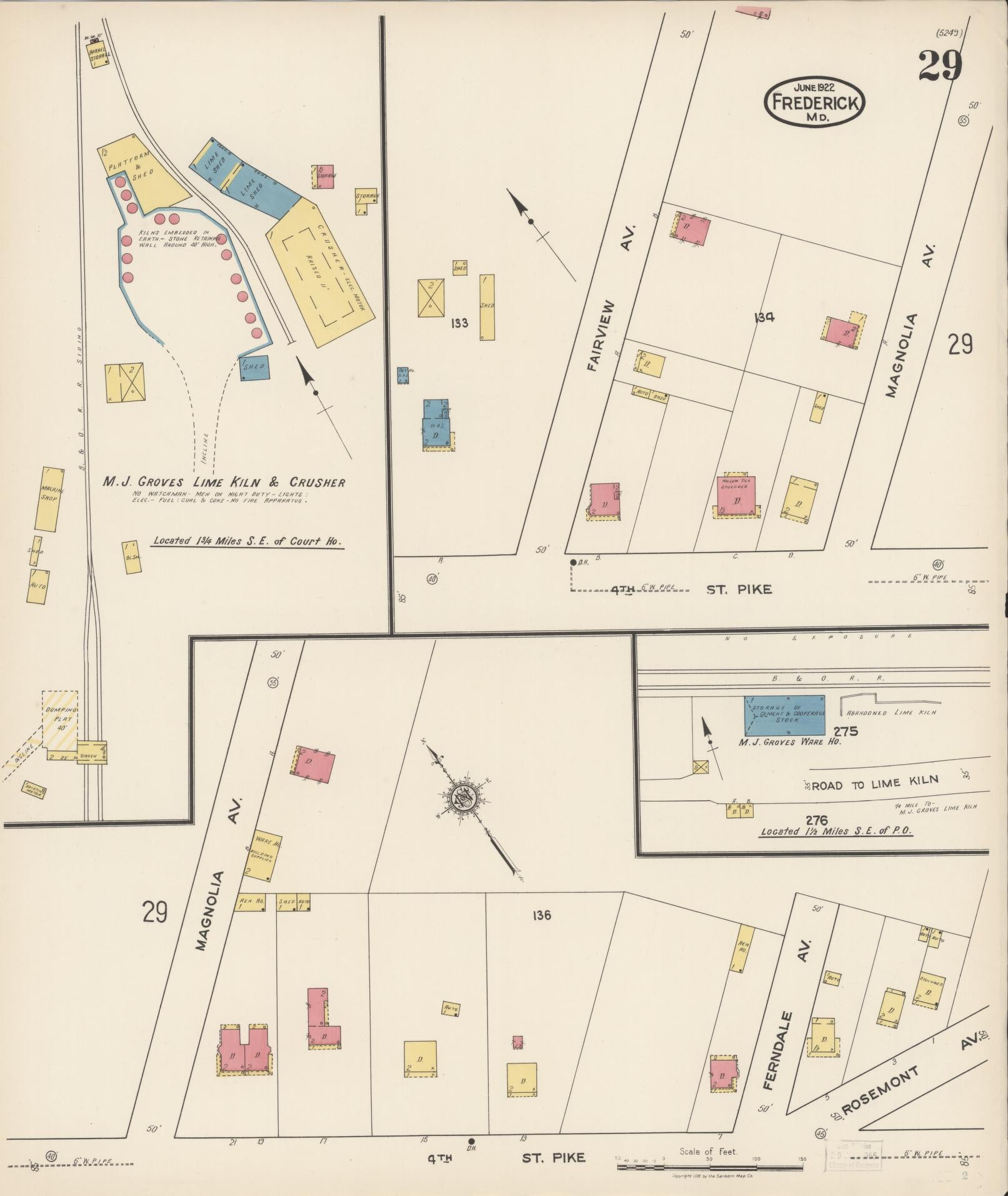Sanborn Fire Insurance Map from Frederick, Frederick County, Maryland (1922), Sheet #0029 - Historic Sanborn Fire Insurance Map Print, vintage old map wall art