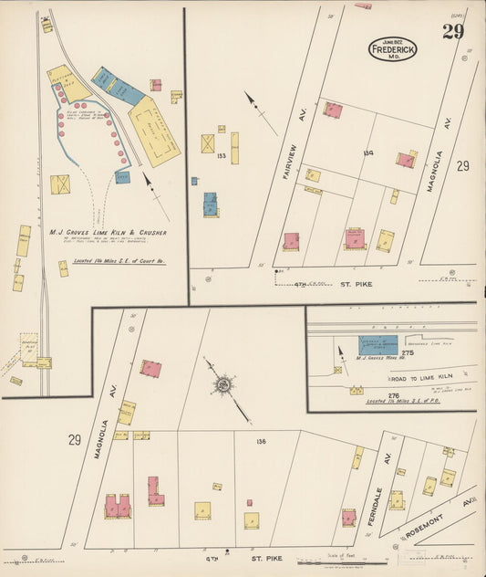 Sanborn Fire Insurance Map from Frederick, Frederick County, Maryland (1922), Sheet #0029 - Historic Sanborn Fire Insurance Map Print, vintage old map wall art
