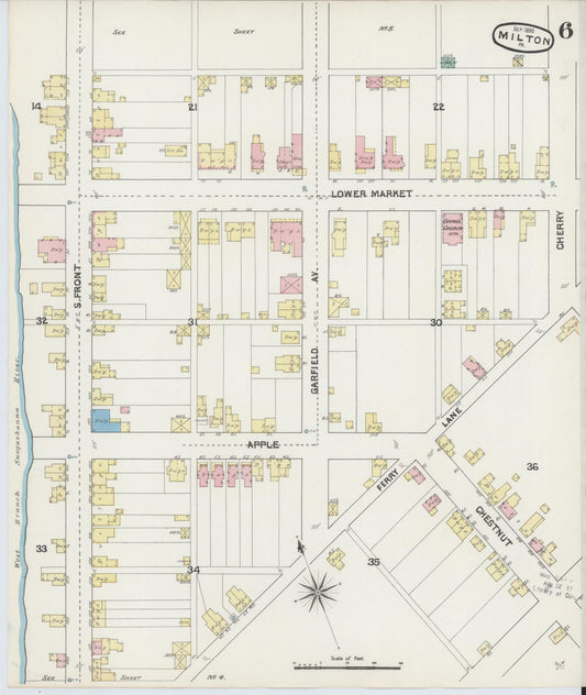 Sanborn Fire Insurance Map from Milton, Northumberland County, Pennsylvania (1890), Sheet #0006 - Historic Sanborn Fire Insurance Map Print, vintage old map wall art, antique decor, genealogy gift, Pennsylvania Pennsylvania map