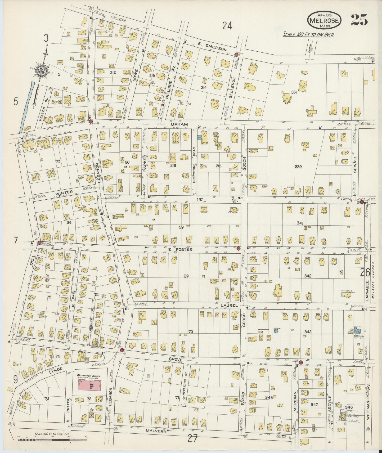 Sanborn Fire Insurance Map from Melrose, Middlesex County, Massachusetts (1915), Sheet #0025 - Complete Map Set gallery image, historic Sanborn map, vintage wall art, Massachusetts Massachusetts