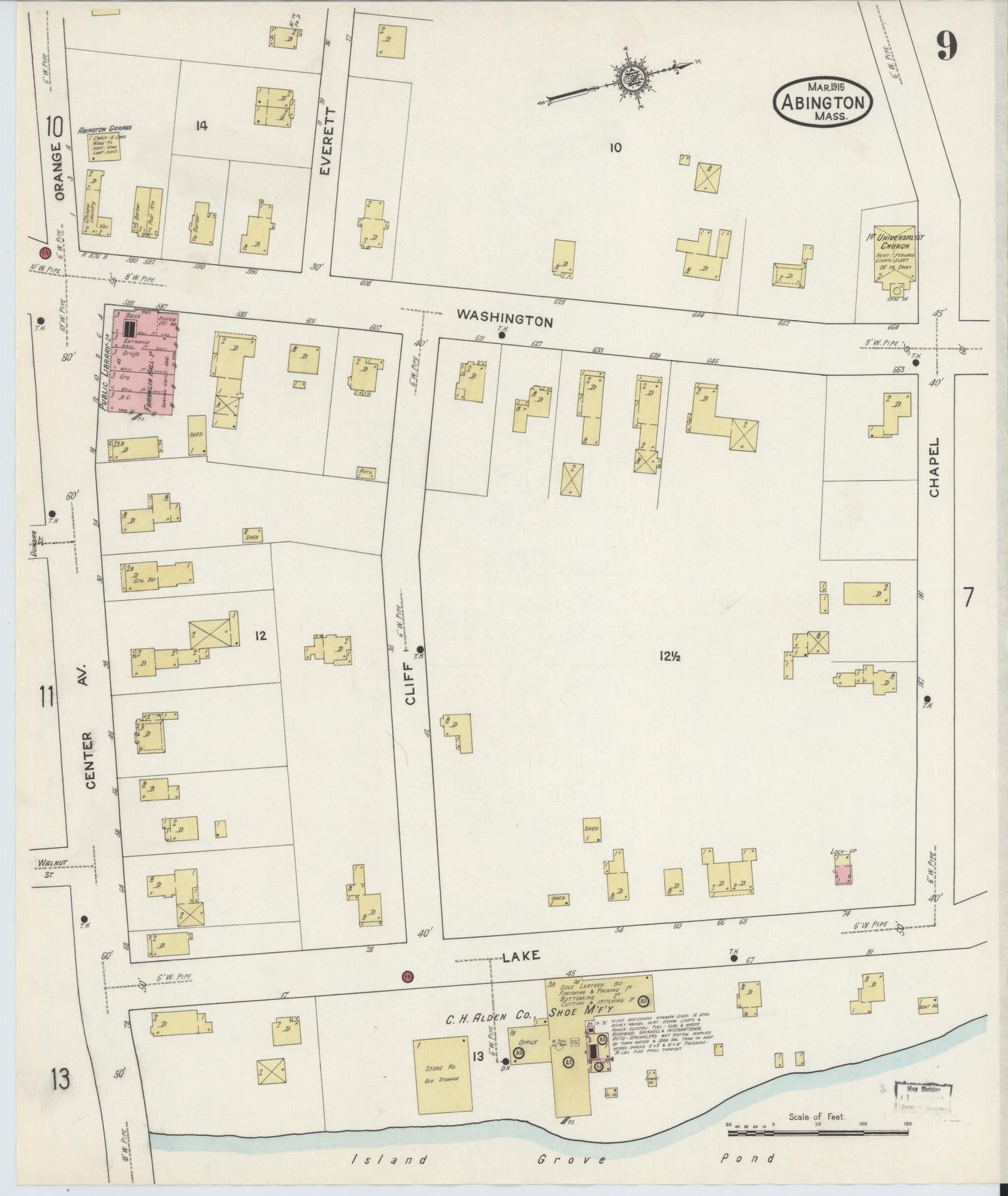 Sanborn Fire Insurance Map from Abington, Plymouth County, Massachusetts (1915), Sheet #0009 - Complete Map Set gallery image, historic Sanborn map, vintage wall art, Massachusetts Massachusetts