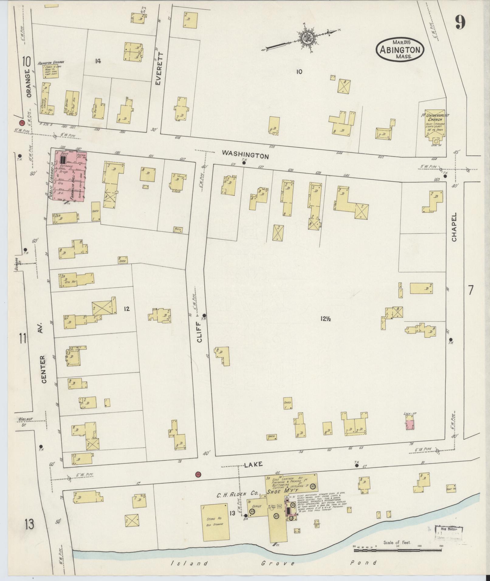 Sanborn Fire Insurance Map from Abington, Plymouth County, Massachusetts (1915), Sheet #0009 - Complete Map Set gallery image, historic Sanborn map, vintage wall art, Massachusetts Massachusetts