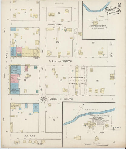 Sanborn Fire Insurance Map from Gatesville, Coryell County, Texas (1885), Sheet #0002 - Complete Map Set gallery image, historic Sanborn map, vintage wall art, Texas Texas