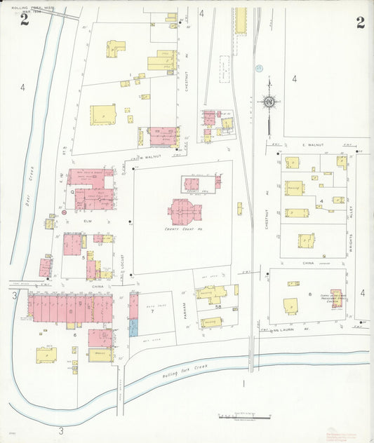 Sanborn Fire Insurance Map from Rolling Fork, Sharkey County, Mississippi (1936), Sheet #0002 - Historic Sanborn Fire Insurance Map Print, vintage old map wall art, antique decor, genealogy gift, Mississippi Mississippi map