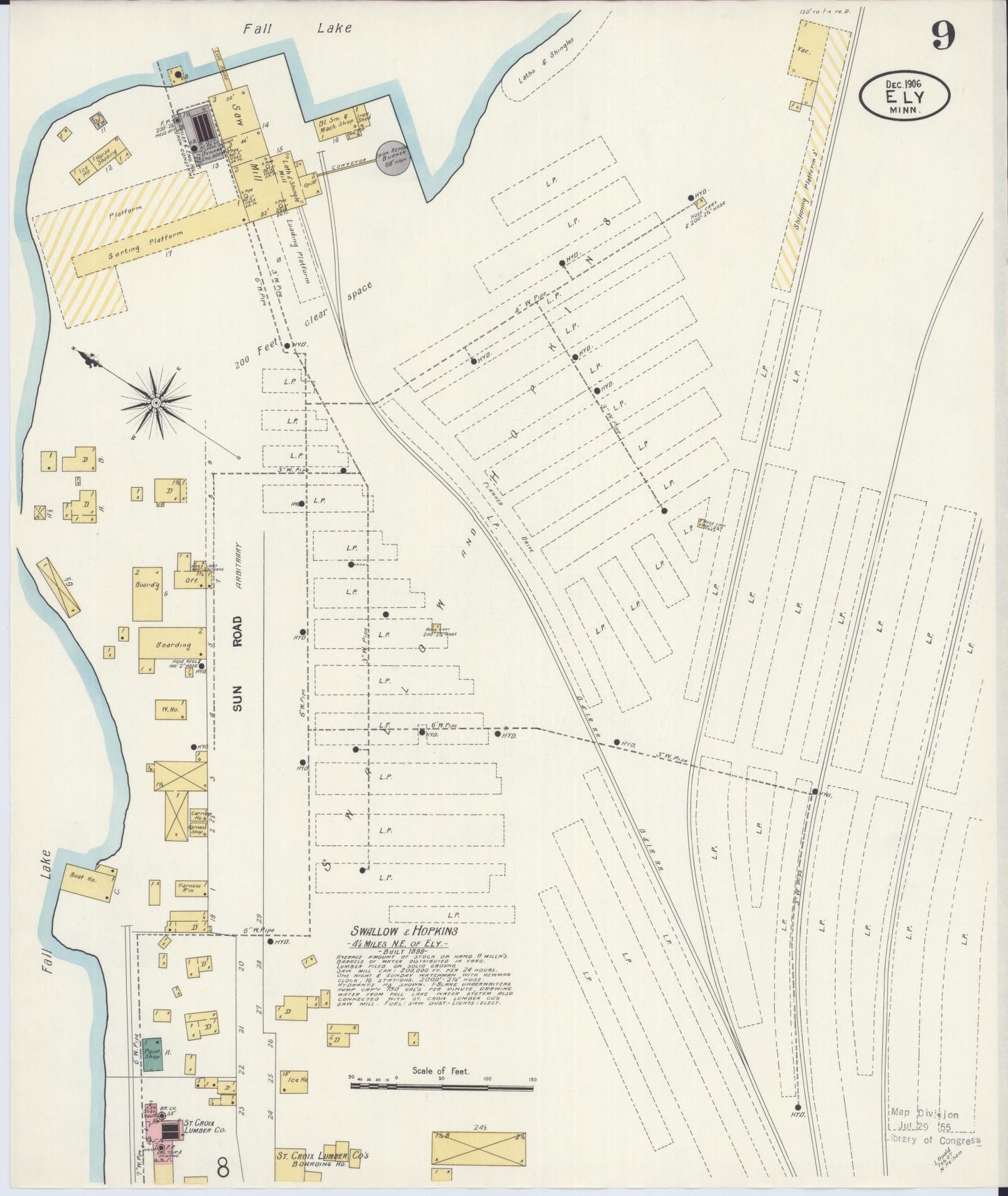 Sanborn Fire Insurance Map from Ely, Saint Louis County, Minnesota (1906), Sheet #0009 - Historic Sanborn Fire Insurance Map Print, vintage old map wall art, antique decor, genealogy gift, Minnesota Minnesota map