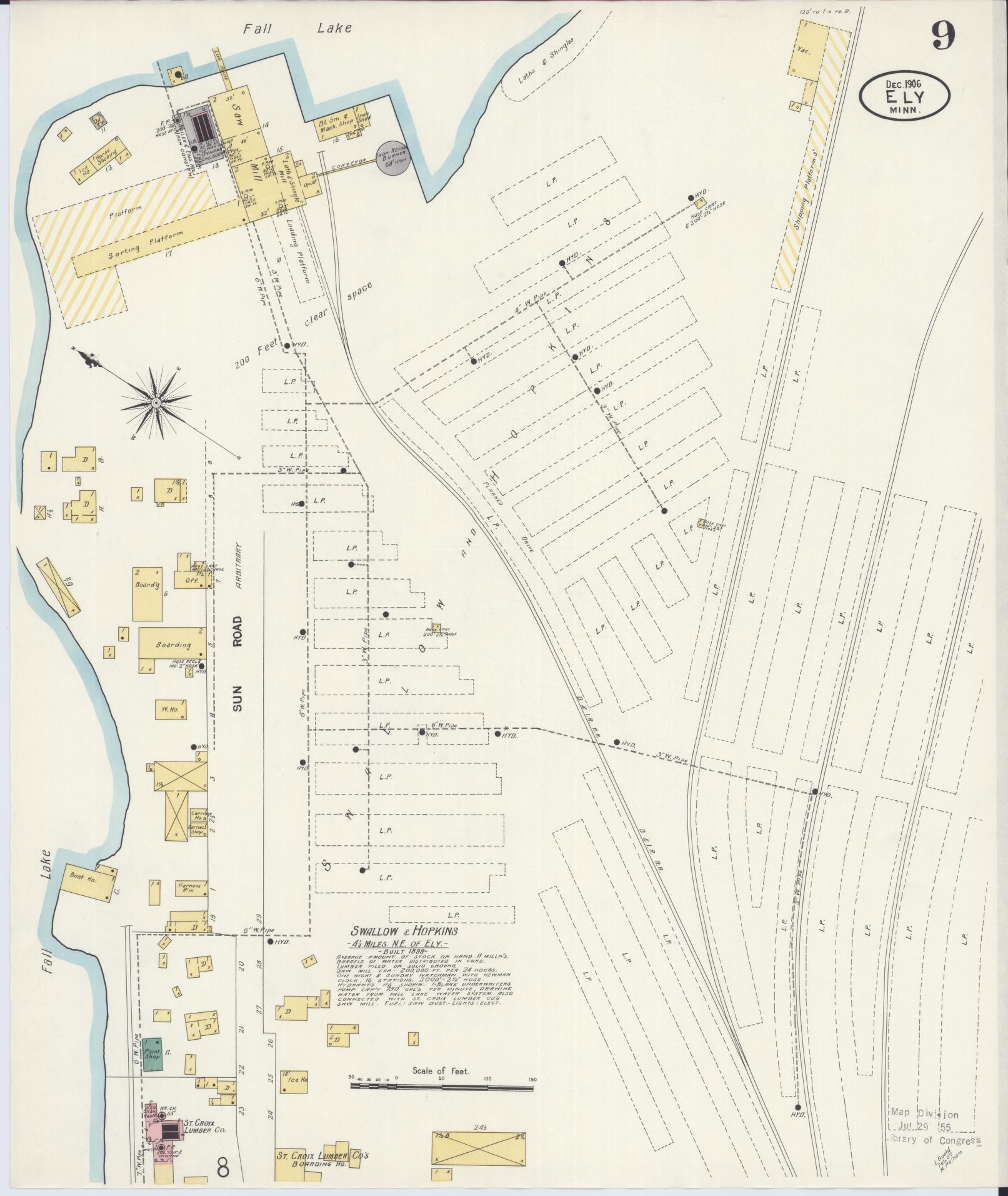 Sanborn Fire Insurance Map from Ely, Saint Louis County, Minnesota (1906), Sheet #0009 - Historic Sanborn Fire Insurance Map Print, vintage old map wall art, antique decor, genealogy gift, Minnesota Minnesota map