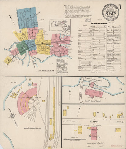 Sanborn Fire Insurance Map from Ayer, Middlesex County, Massachusetts (1921), Sheet #0001 - Historic Sanborn Fire Insurance Map Print, vintage old map wall art, antique decor, genealogy gift, Massachusetts Massachusetts map