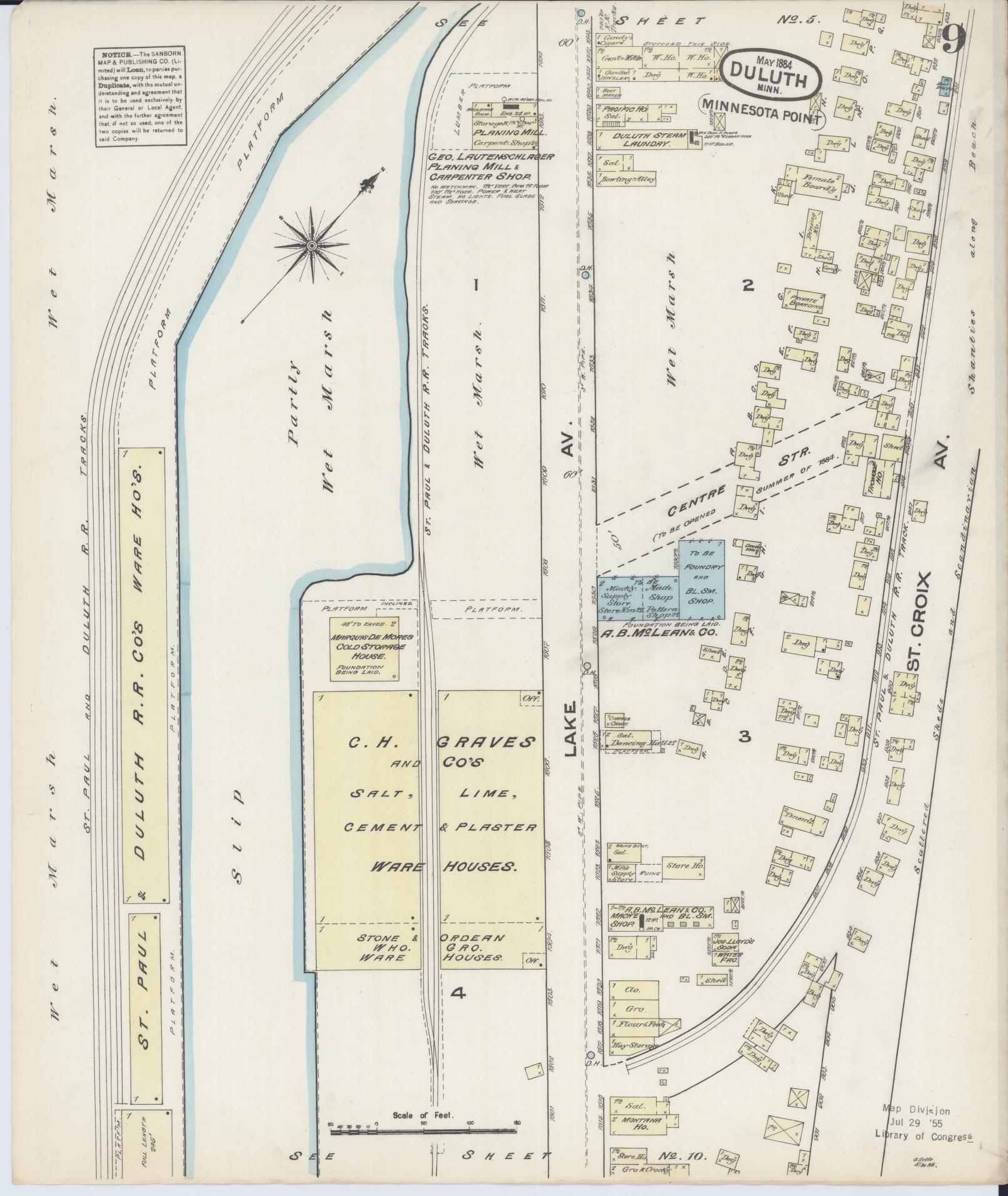 Sanborn Fire Insurance Map from Duluth, Saint Louis County, Minnesota (1884), Sheet #0009 - Historic Sanborn Fire Insurance Map Print, vintage old map wall art, antique decor, genealogy gift, Minnesota Minnesota map