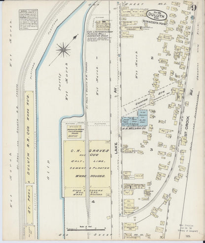 Sanborn Fire Insurance Map from Duluth, Saint Louis County, Minnesota (1884), Sheet #0009 - Historic Sanborn Fire Insurance Map Print, vintage old map wall art, antique decor, genealogy gift, Minnesota Minnesota map