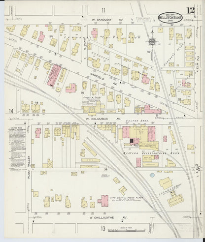 Sanborn Fire Insurance Map from Bellefontaine, Logan County, Ohio (1914), Sheet #0012 - Historic Sanborn Fire Insurance Map Print, vintage old map wall art, antique decor, genealogy gift, Ohio Ohio map