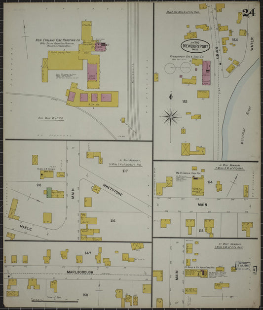 Sanborn Fire Insurance Map from Newburyport, Essex County, Massachusetts (1900), Sheet #0024 - Historic Sanborn Fire Insurance Map Print, vintage old map wall art, antique decor, genealogy gift, Massachusetts Massachusetts map